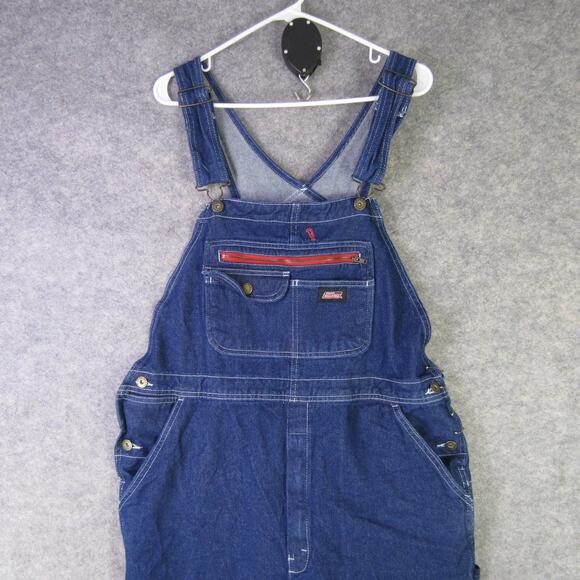 Dickies Overalls Mens Medium Blue Denim Bib Carpenter Red Zip Adjustable Straps - Picture 1 of 11